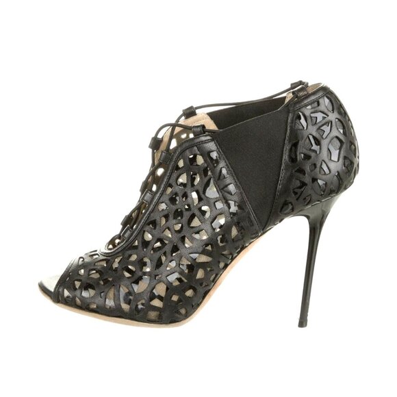 Jimmy Choo Heels Size 37 "Tactic Napa" Laser Cut Lace-Up Booties Retail $1595 - Picture 1 of 6